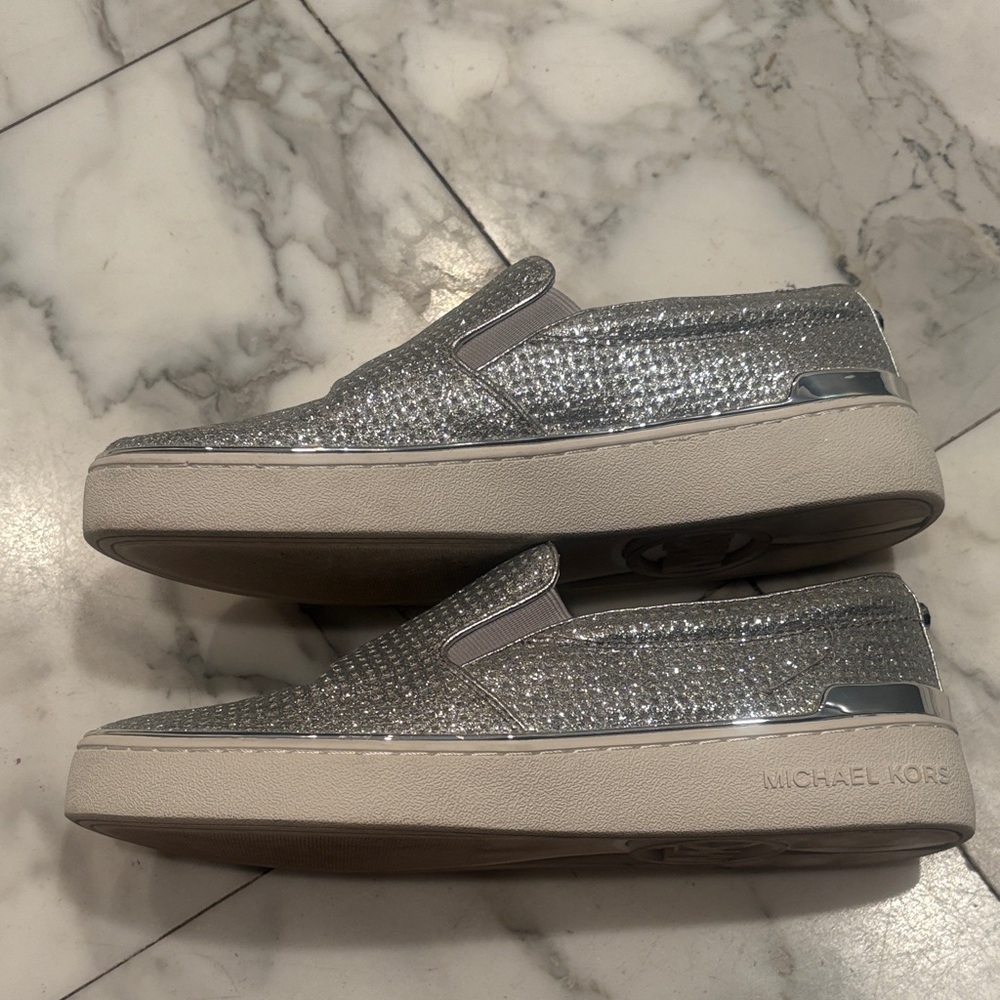 Michael Kors Silver Crystal Slip-On Platform Sneakers